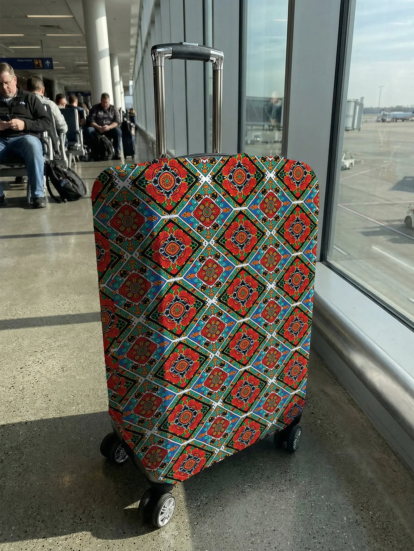 Bohemian Colorful Geometric Floral Print Luggage Cover, Suitable for 18-32 Inch Luggage Cover, Luggage Handle Glove, Travel Acce