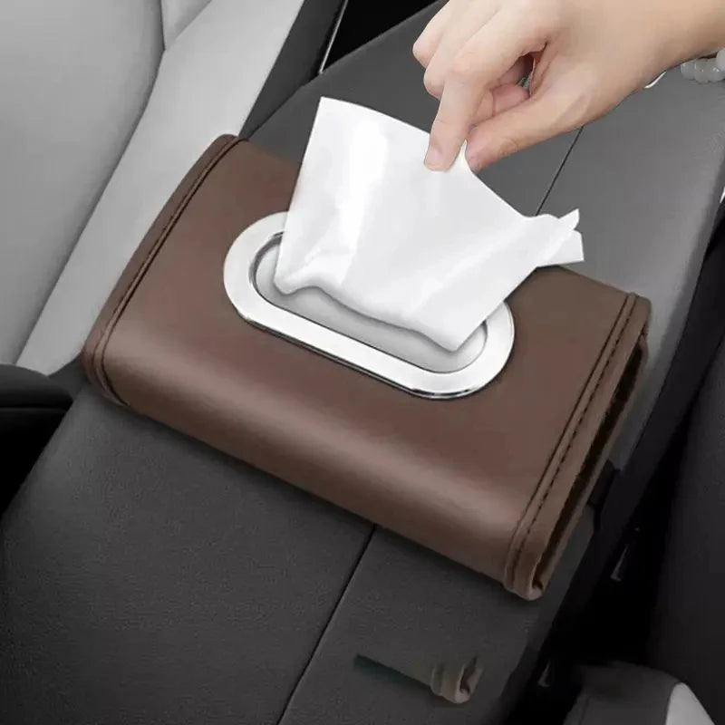 PU Leather Car Tissue Box Holder for Center Console Armrest Hanging Multi Functional Napkin Box Car Accessories