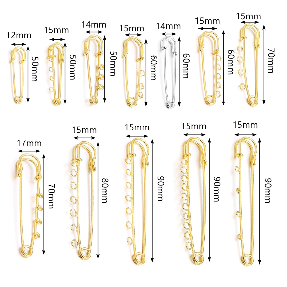 5-10pcs/lot Safety Pins Brooches Blank Base Brooch Pin With Loops Fasteners Pin For DIY Jewelry Making Brooch Charm Accessories