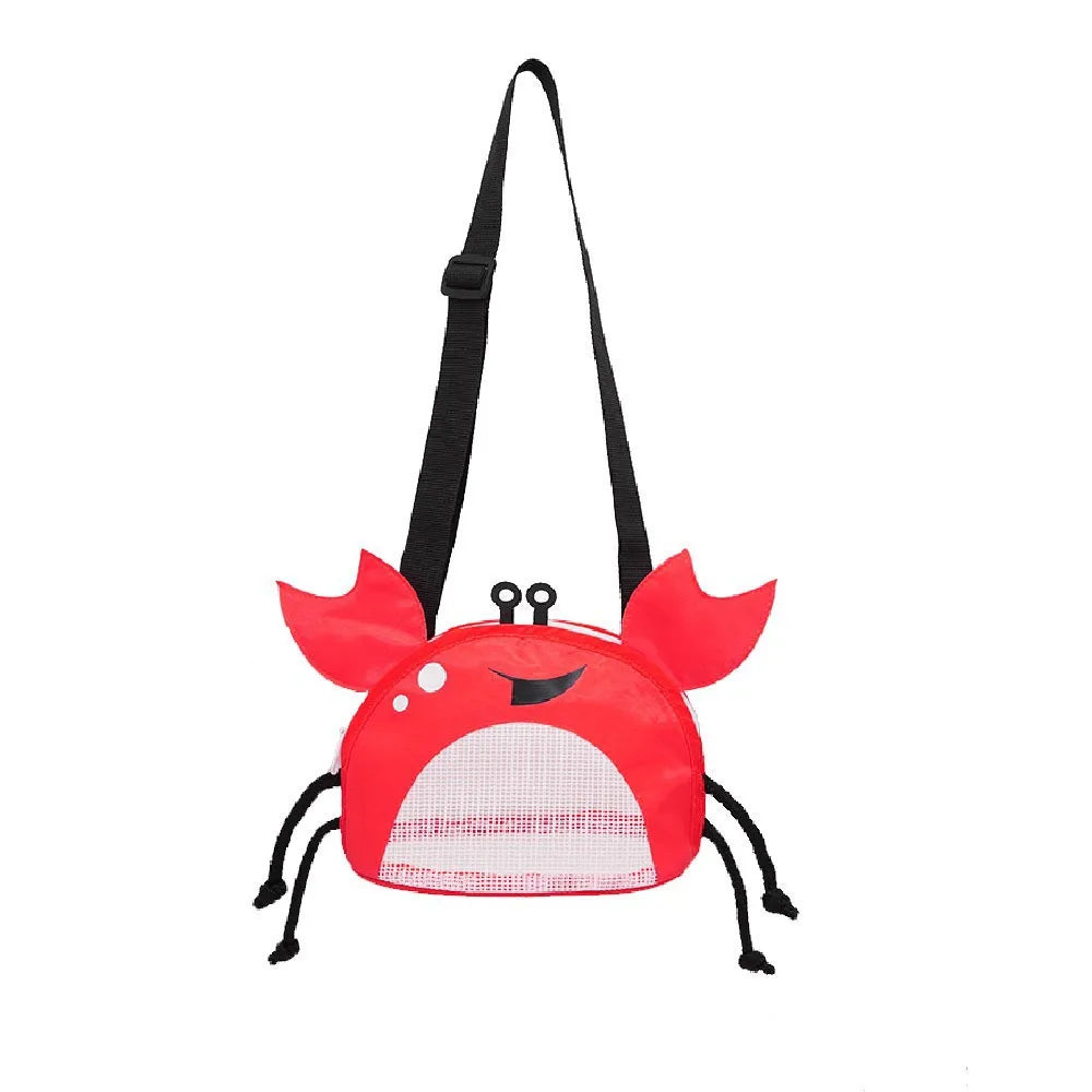 Novelty Design Crab Mesh Storage Bag, Cute Cartoon Pattern Zipper Beach Bag, Girl Fashion Shoulder Bag, Children's Crossbody Bag