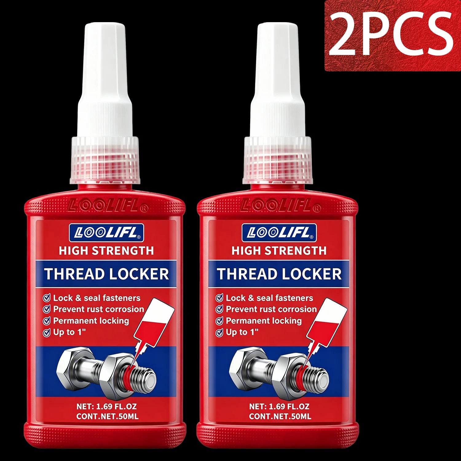 LOOLIFL 271 Red Thread Locker High Strength Removable Screw Lock Glue, Anti-Vibration Anti-Rust Sealant Metal Fasteners Bolts