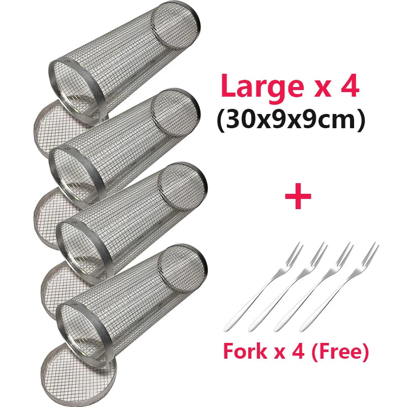 Rolling Grilling BBQ Basket Outdoor Picnic Camping Simple Cylindrical BBQ Grill Stainless Steel Leakproof Mesh Barbecue Rack