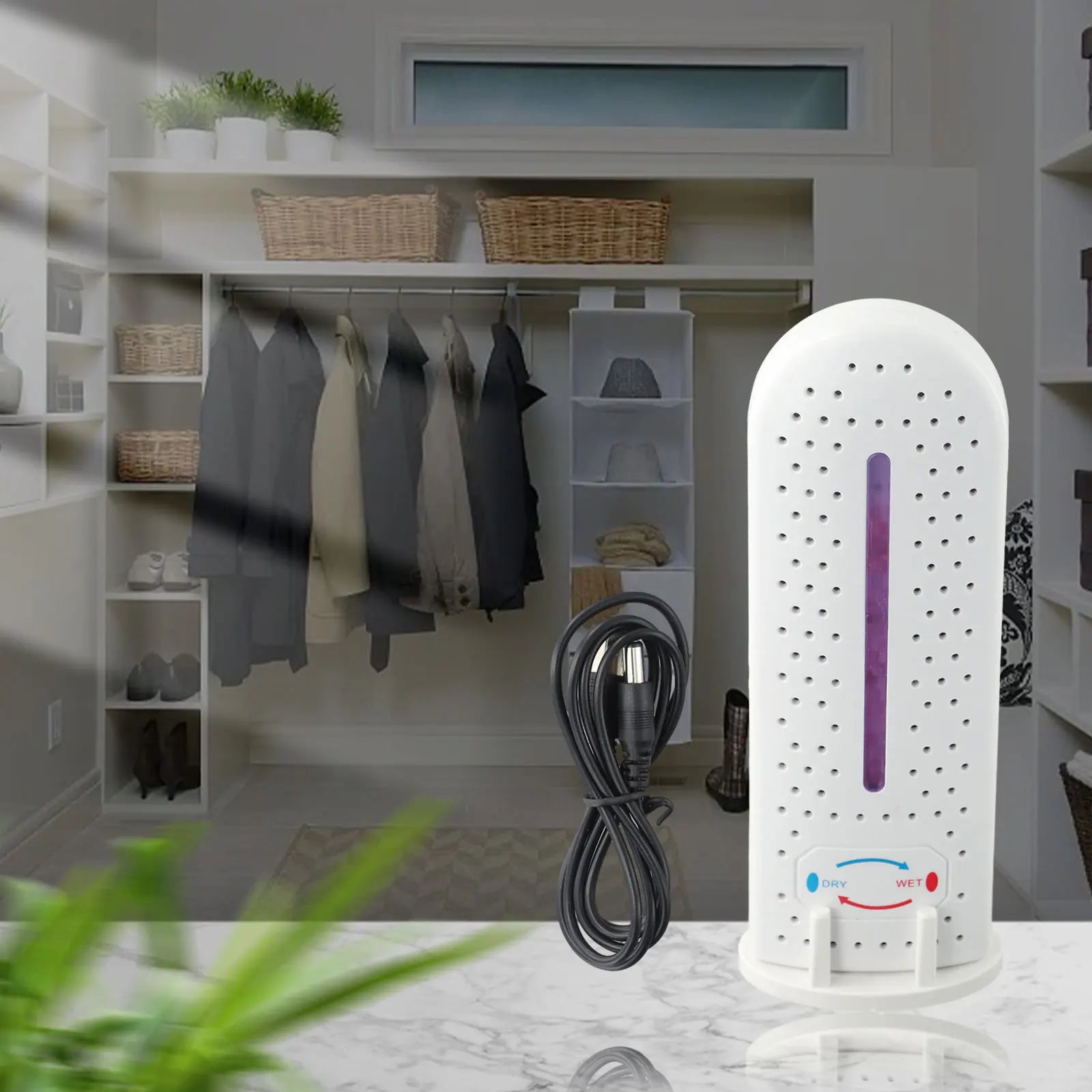 Wireless Mini Dehumidifier With Circulating Moisture Absorption For Wardrobe, Closet, Bedroom And Car, White 16.8x5.5x2cm