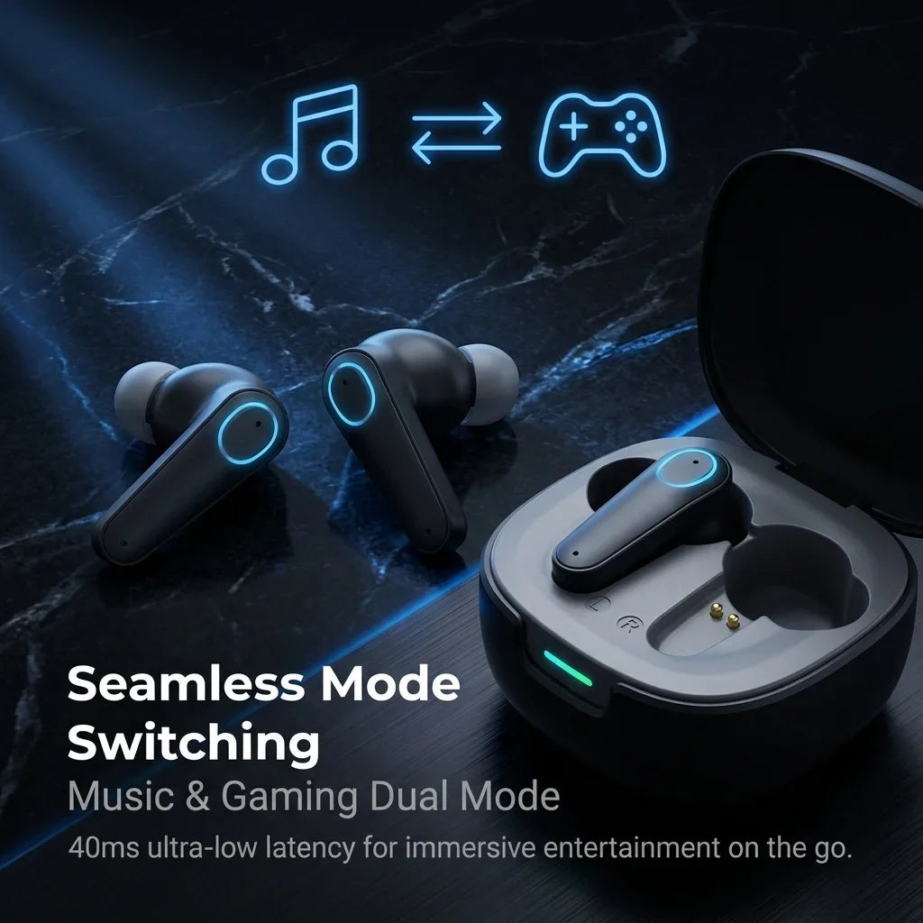 Wireless Bluetooth Earphones Low Latency Game Music Headphones HiFi Stereo Long Playback Headset TWS Gaming Earbuds HD Call Mic