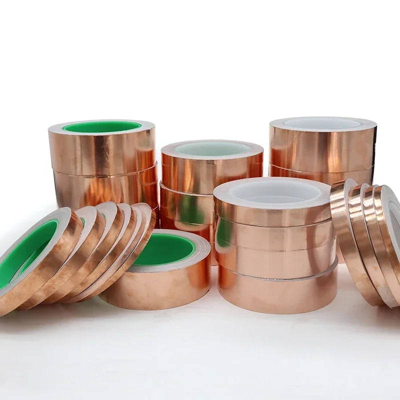 Length 20M Adhesive Conductive Copper Foil Tape 5/6/8/10/15/20/25/30/35/40/45/50mm Single/Double Sided Conduct Copper Foil Tapes
