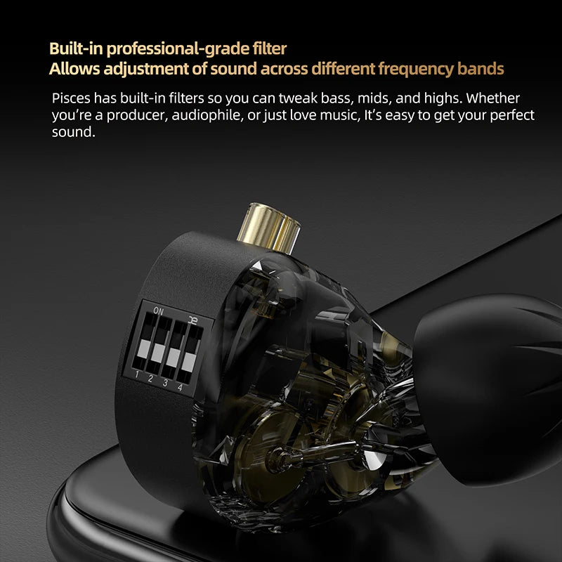 KZ Pisces Dual Dynamic Drive Unit Earphones With Sound Adjustment Switch Two Versions In Ear Earbuds