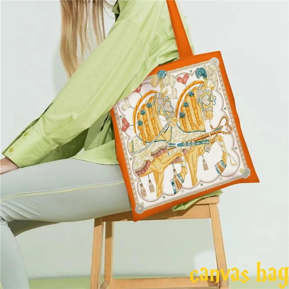 Fashion Love Sweet Saddle Women's Canvas Bag Carry Cloth Bag Large Capacity Student Carry Book Bag Shoulder Bag