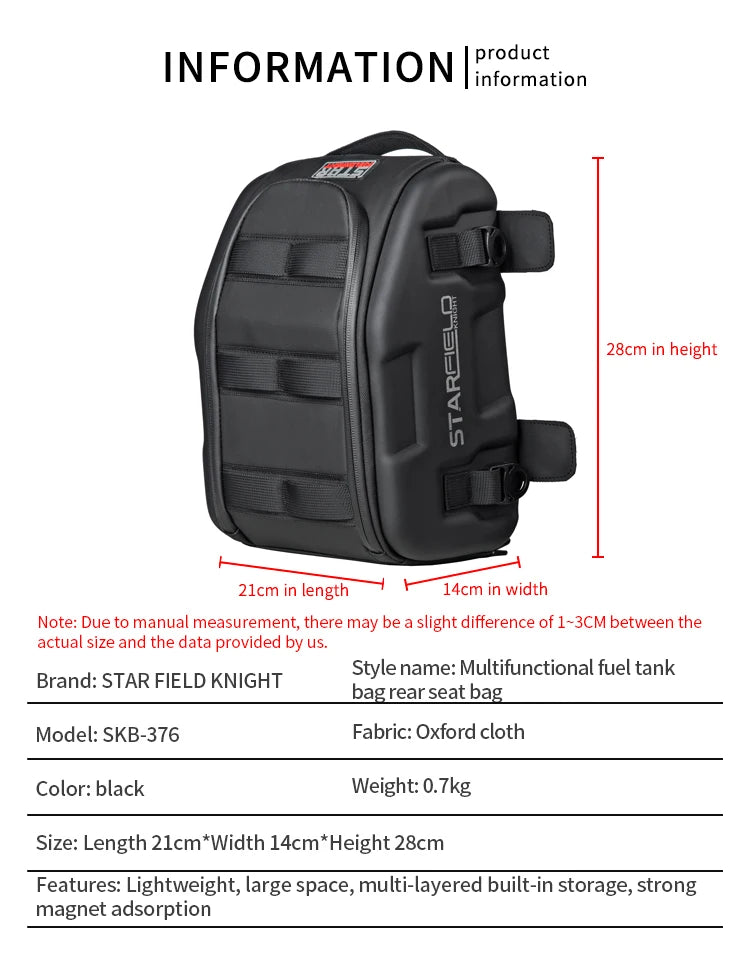 Motorcycle Seat Back Bag Tail Box Waterproof Riding Racing Large Capacity Hard Case Luggage Bag Black Fuel Tank Motorbike Bags