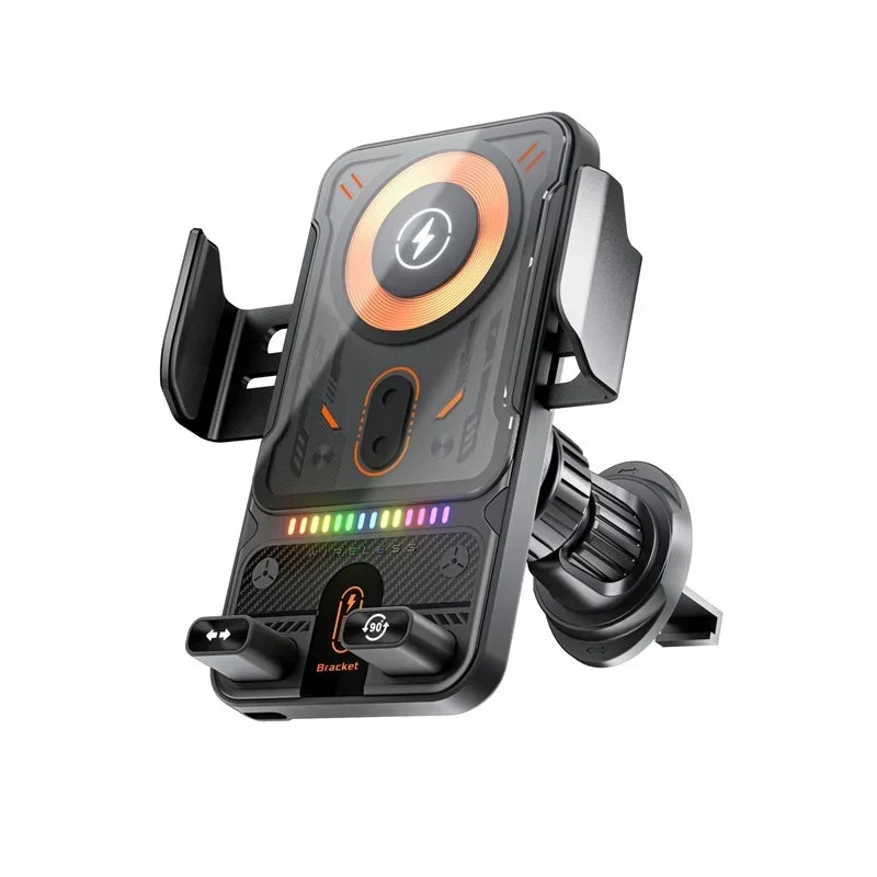 Auto-Clamping Car Wireless Charger Phone Holder Stand Touching 360 Rotation RGB Fast Charging Bracket For iPhone 17-12 Samsung