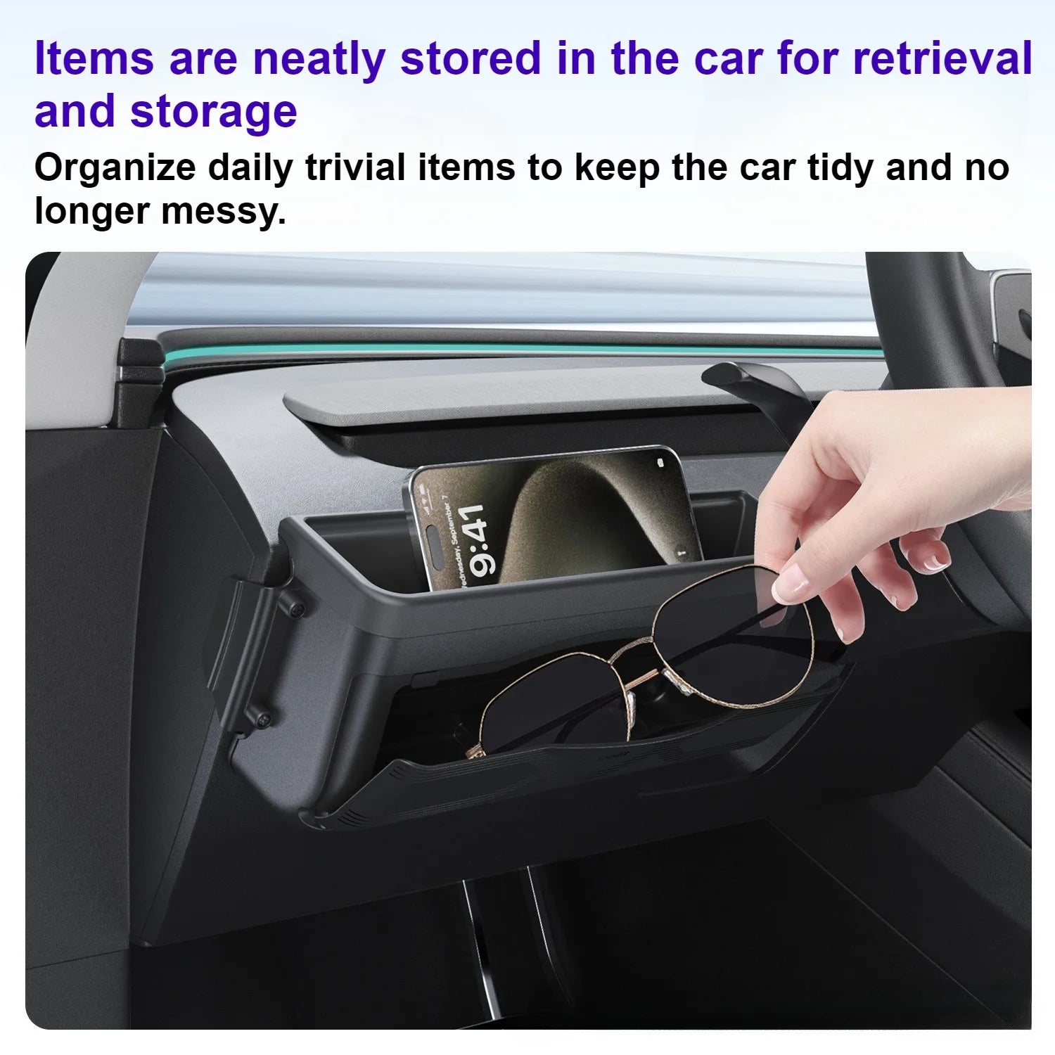 For Tesla Model Y YL Juniper 2025 2026 Driver Side Mini Glove Storage Box Phone Holder Storage Glasses Case Car Auto Accessories