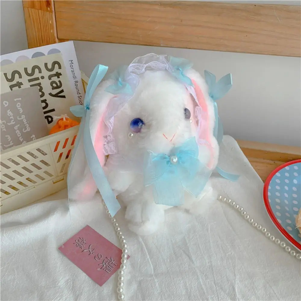 New Cute Bunny Plush Bag Lolita Shoulder Bag Kawaii Princess Sweet Pearl Chain Crossbody Bags Long-eared Rabbit Purse