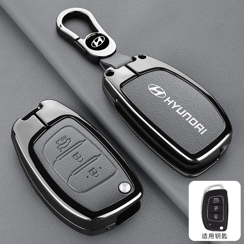 Zinc Alloy Leather Car Remote Key Case Cover For Hyundai Solaris Accent Tucson l10 l20 l30 IX35 Kia K2 K5 Rio Auto Accessories