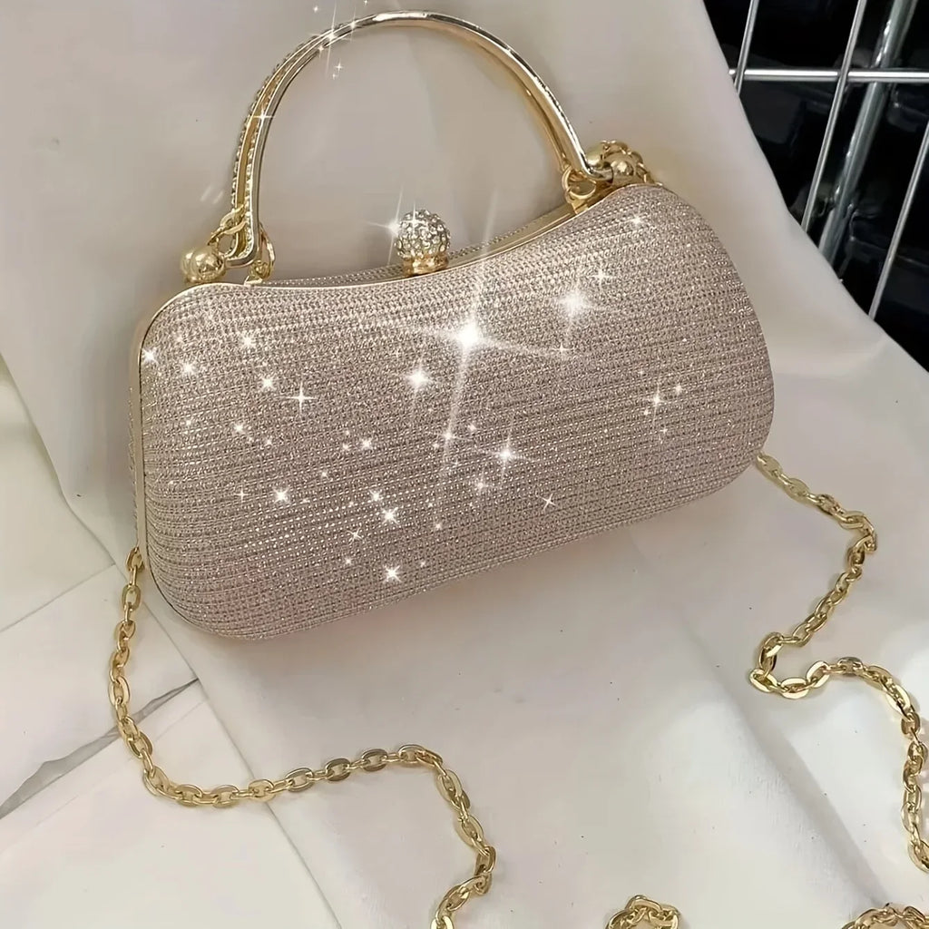 Shiny Mini Evening Bag, Rhinestone Chain Purse, Luxury Glitter Banquet Handbag, Perfect For Party, Wedding, Prom, Dinner/Banquet