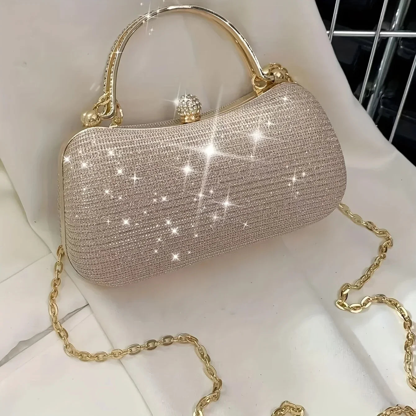 Shiny Mini Evening Bag, Rhinestone Chain Purse, Luxury Glitter Banquet Handbag, Perfect For Party, Wedding, Prom, Dinner/Banquet