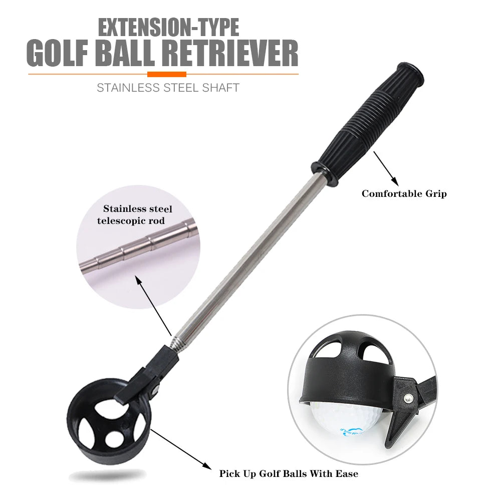 Telescopic Golf Ball Retriever, Stainless Steel Shaft Extendable Golf Ball Pick Up Tool for Golf Course, Water Hazard Retrieval