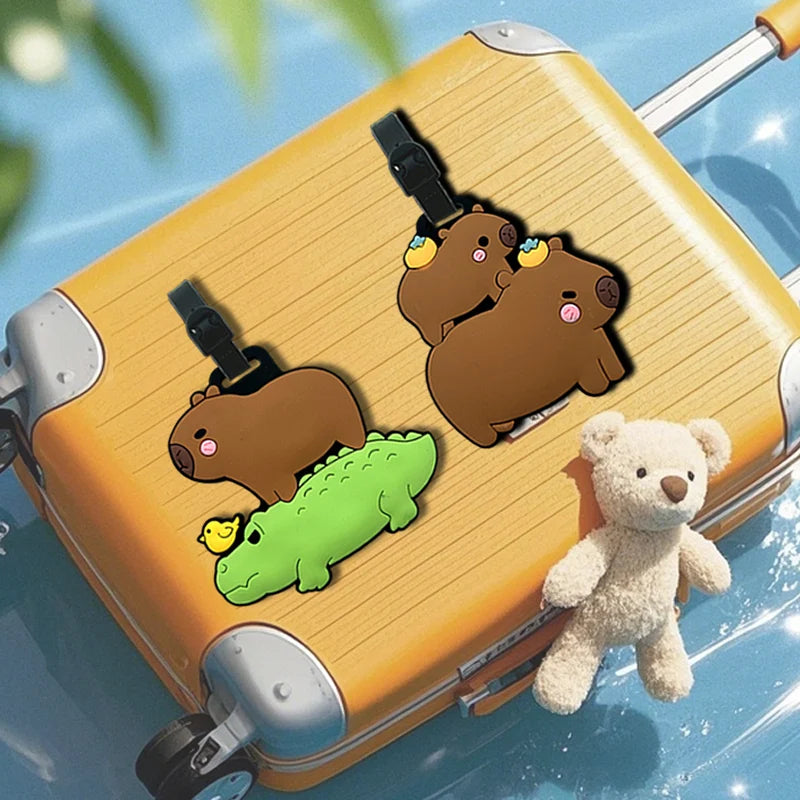 Travel accessories, luggage tags, cartoon capybara, PVC luggage, ID card, address holder, luggage boarding tag, portable tag