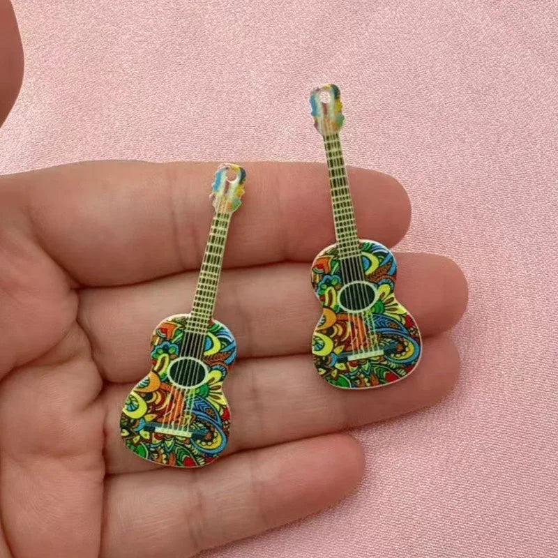 12pcs 16 color printed skeleton guitar acrylic DIY keychain earrings bag handicrafts accessories