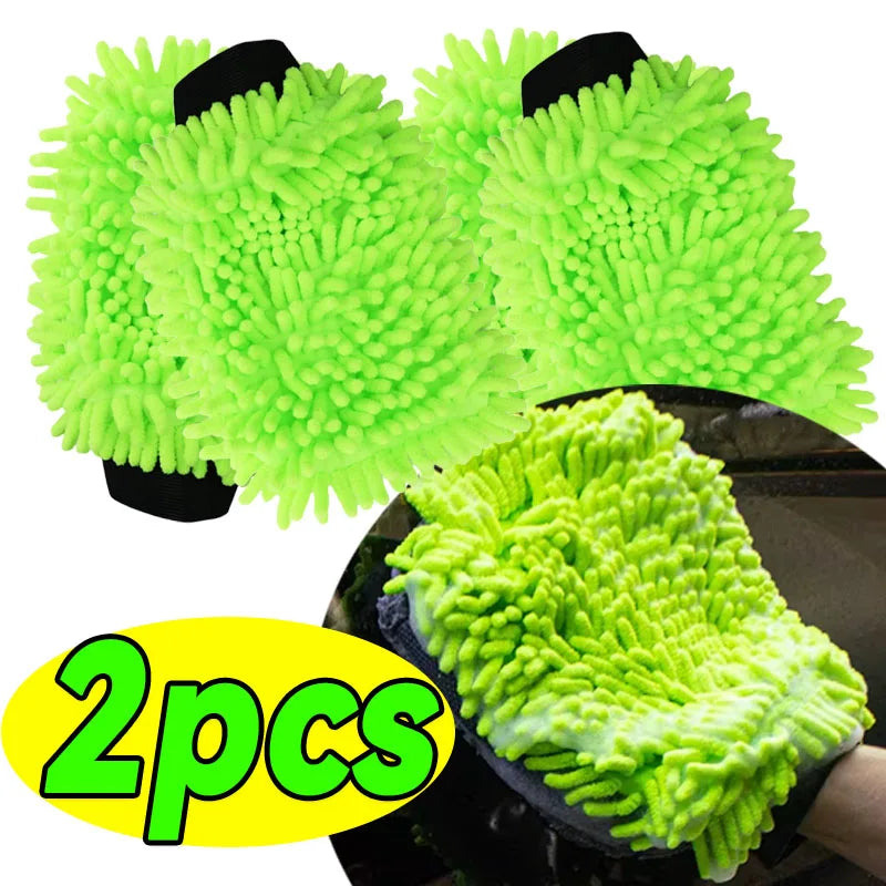 Green Super Absorbent Car Wash Gloves Scratch Free E-bike Auto Cleaning Tool Portable Gloves Car Wash Sponge Microfiber 1/2pcs