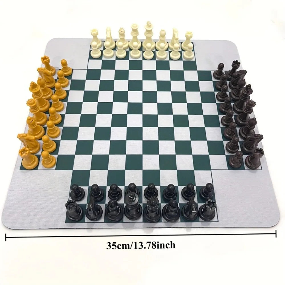 4 Players Chess Classic Board Game, 64pcs Colorful Chess（4 different color 16 PCS per color）, Chess Game for Team with Game Mat