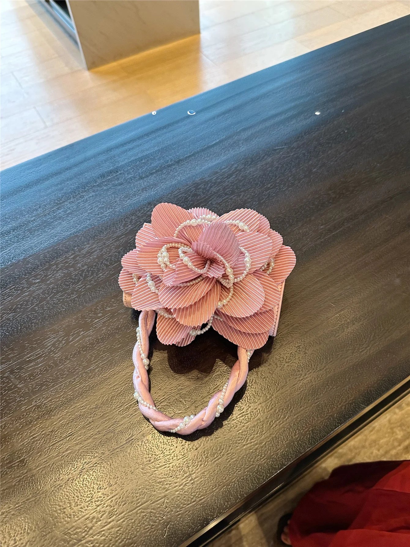 Retro Chinese Style Pearl Twist Flower Bag Rose 3D Pink Fairy Crossbody Women's Bag Handbag Casual Summer Fashion