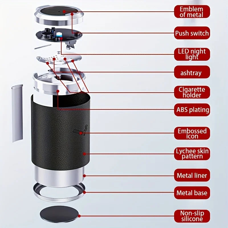 Car Ashtray Portable With LED Light Vacuum Anti-Smell Odorless Cigar Ashtray Mini Trash Can for Cup Holder Accessories