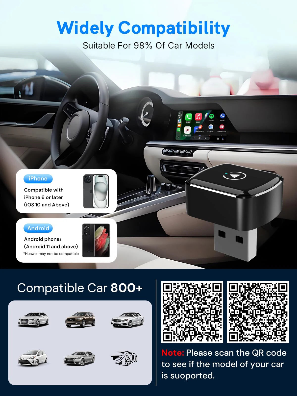 2026 Upgrade 2-in-1 Mini Wireless CarPlay Android Auto Adapter, Wired to Wireless Car Play Dongle Fast Auto Connect Low Latency,