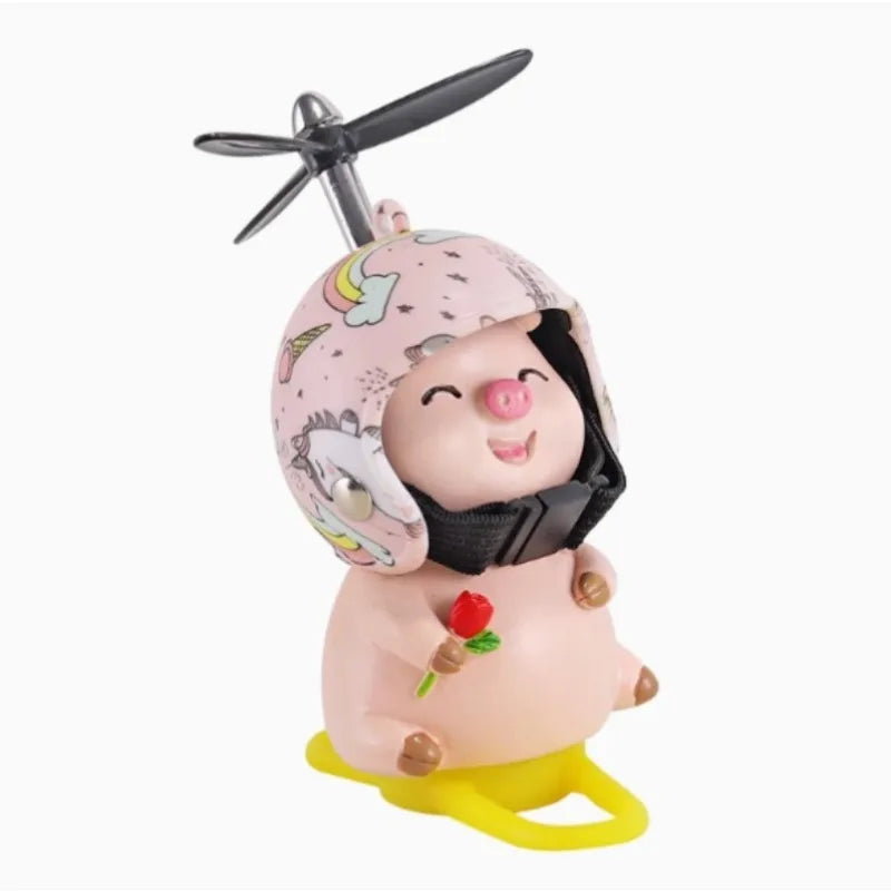 Pink Pig with Helmet Propeller Cute Little Wind-breaking Duck Road Bike Motor Helmet Riding Cycling Car Cute Ornament Decor