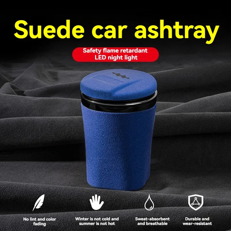 Car Suede Ashtray With Blue-Ray LED Light Creative Ceramic Ashtray Cigarette Holder with logo For BYD Equation Leopard 5 2023 +
