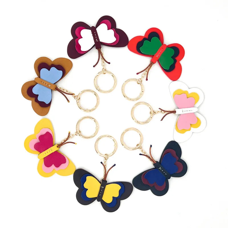 New Genuine Leather Butterfly Keychain Bag Pendant Gift Cute Car Key Ring Luggage Bag Parts Accessories For Women And Men