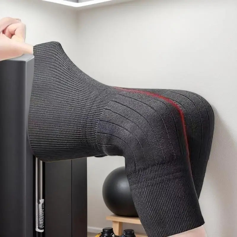 High-Grade Wool Cashmere Knee Pads & Leg Warmers, Pair in Grey/Black, Overall Knee Protection