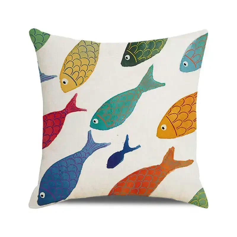 Ocean breeze and small fish pattern Double-sided Printed pillow cover Short plush Suitable living room sofas throw cushion cover