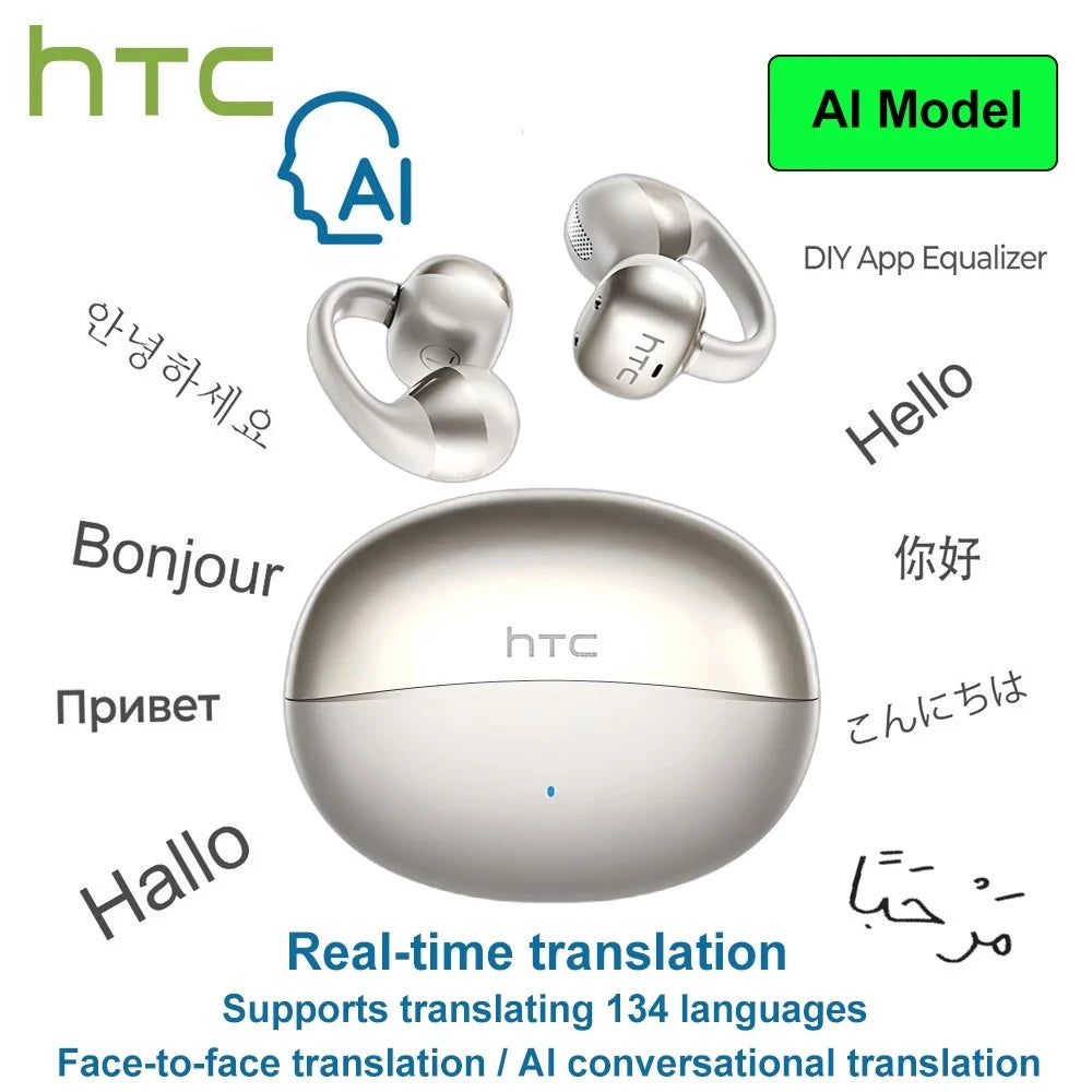 Wireless Earbud HTC NE56 Ear Clip Sport Earphone Bluetooth 360°Spatial Sound IPX5 Waterproof With HD Call 3D Audio Low Latency