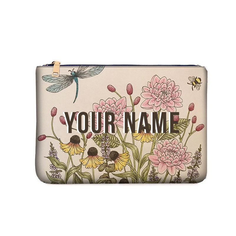 Graceful Customizable Name Women's Canvas Clutch Makeup Bag Purse Party Weekend Vacation Travel Cosmetic Bag Mobile Pouch Wallet