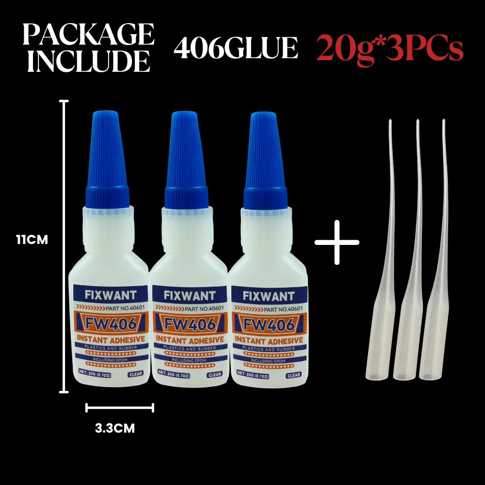 20g Super Glue Quick-Drying Cyanoacrylate Adhesive FW401/406/495/480/496 Strong Bond for Leather Rubber Wood Metal Liquid Glue
