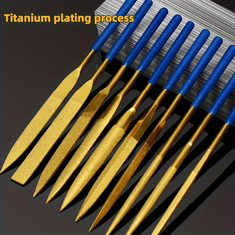 10pcs Diamond Needle Files, Mini Assorted Files Polishing Tools, Mini Files, Alloy Plated Titanium Files Set