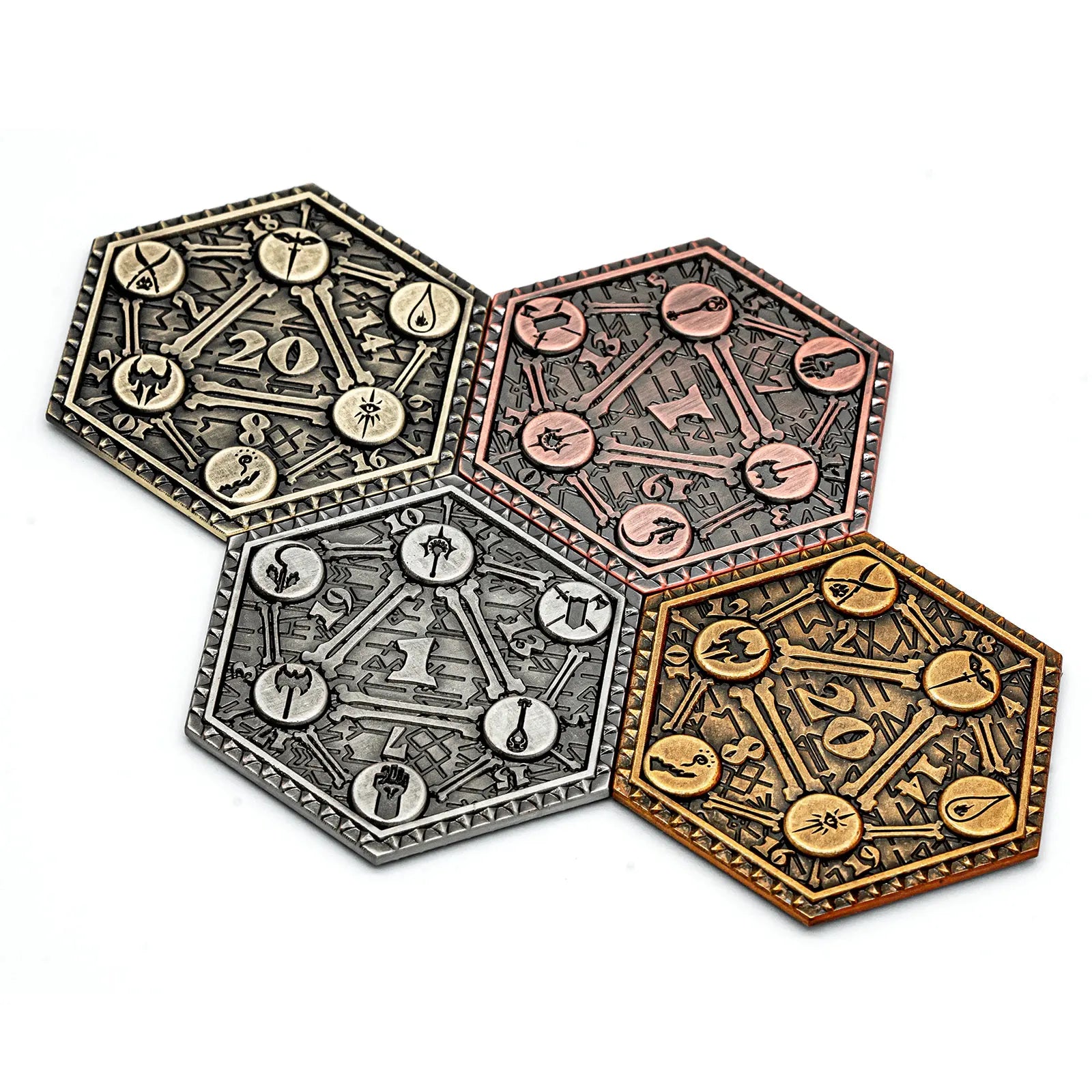 Cusdie 4Pcs Metal Coins D20 Ancient Coins 45mm Metal Plated for Tabletop RPG D&D Board Games Critical Fumble Novelty