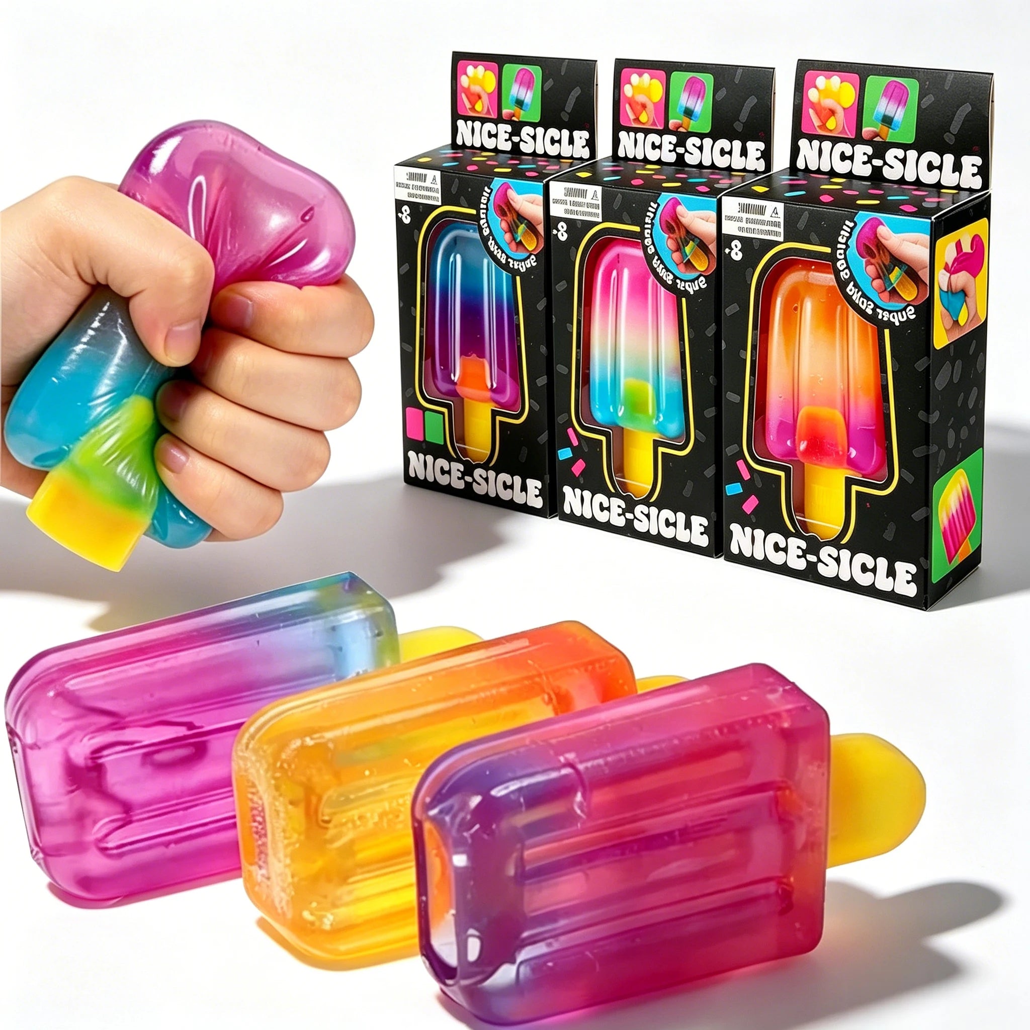 1pc Transparent Gradient Popsicle Squishy Stress Relief Squeeze Fidget Toy Anti Anxiety Sensory Toy Kids Birthday Gift.