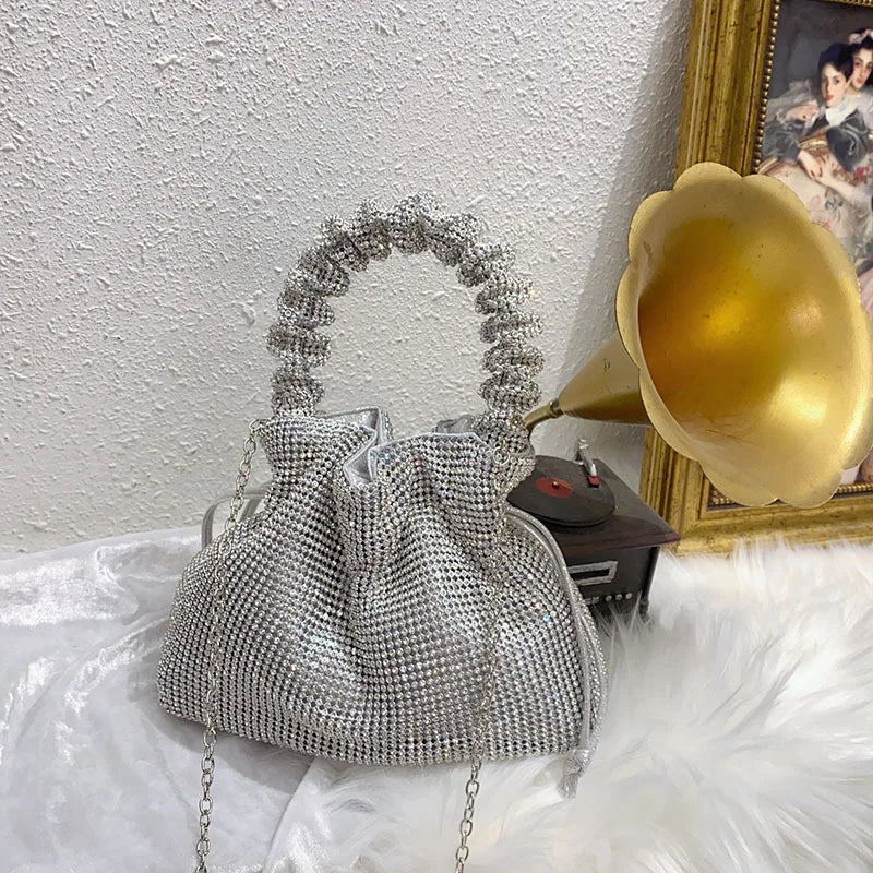 sense, trend, personality, light luxury, dumpling bag, niche design, shiny and inflexible, diamond-encrusted handbag.