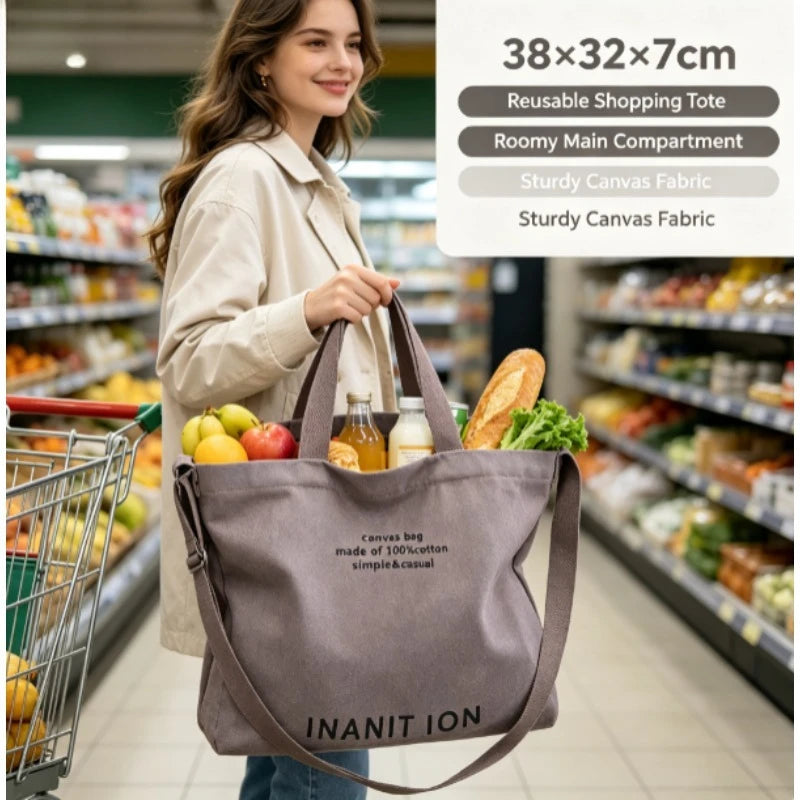 Japanese Style Large Capacity Canvas Tote Bag, Vintage Handheld Crossbody Shoulder Backpack for Students Office Workers