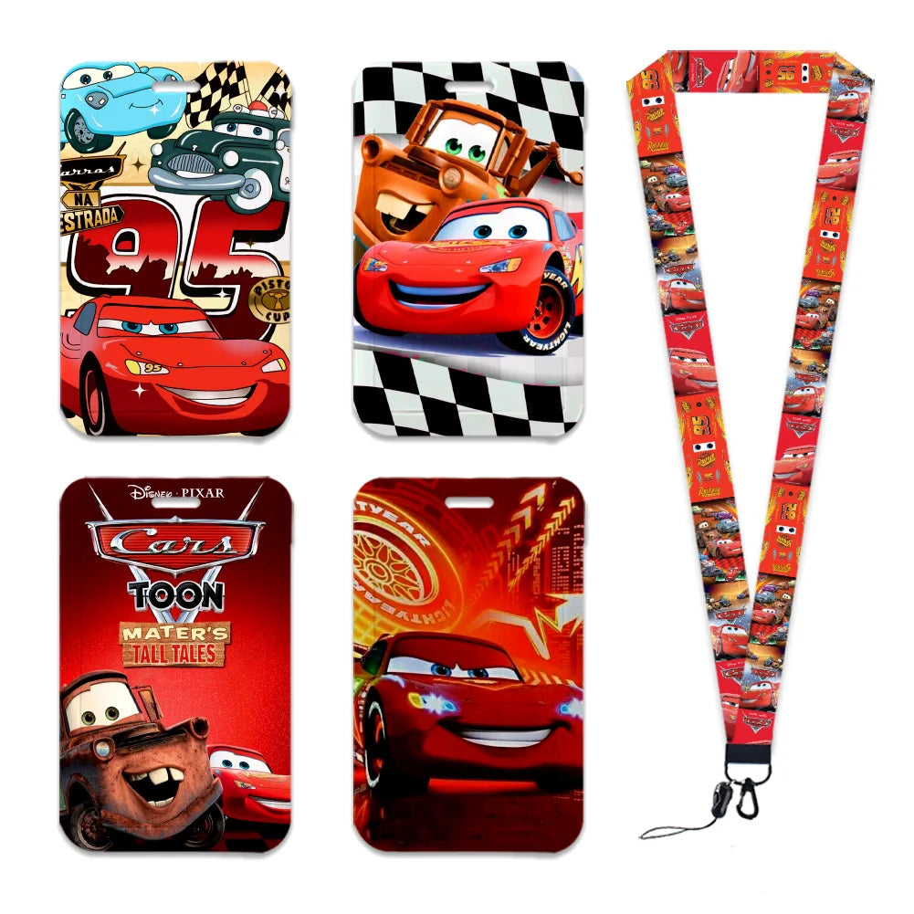 Cars Disney Movie Lightning McQueen New Arrvial Cute Cartoon Badge Holder ID Card Bus Card Holder Lanyard for Accessories Gifts