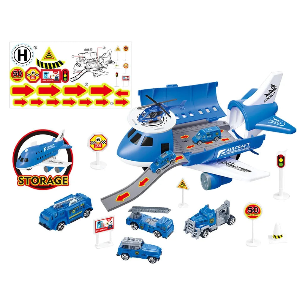 Red Blue Inertia Rail Airplane Toy Deformable Track Plastic Inertia Car Plane Model Road Sign Helicopter