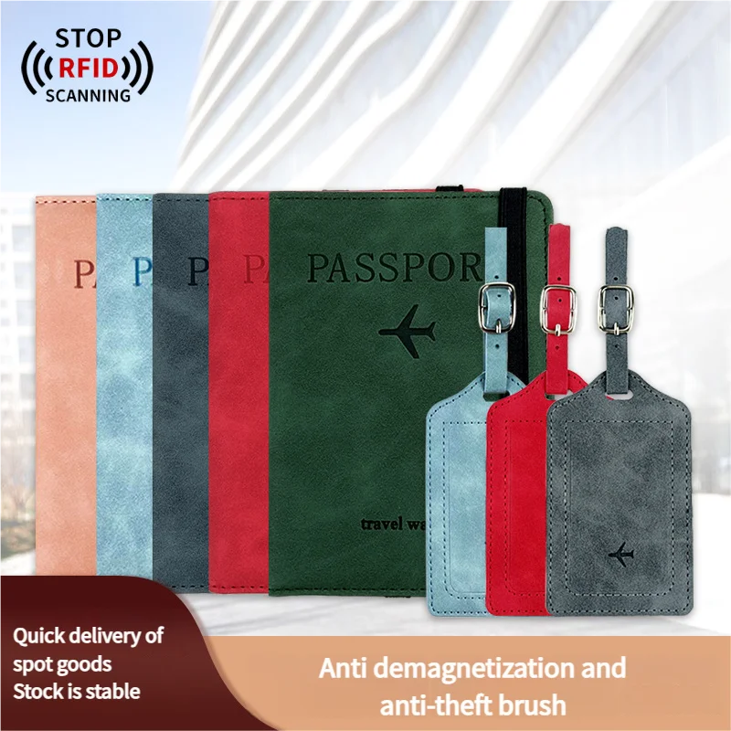 Advanced Essential Travel Item: Anti Theft High-performance RFID Shielded Passport Clip+leather Luggage Tag Set