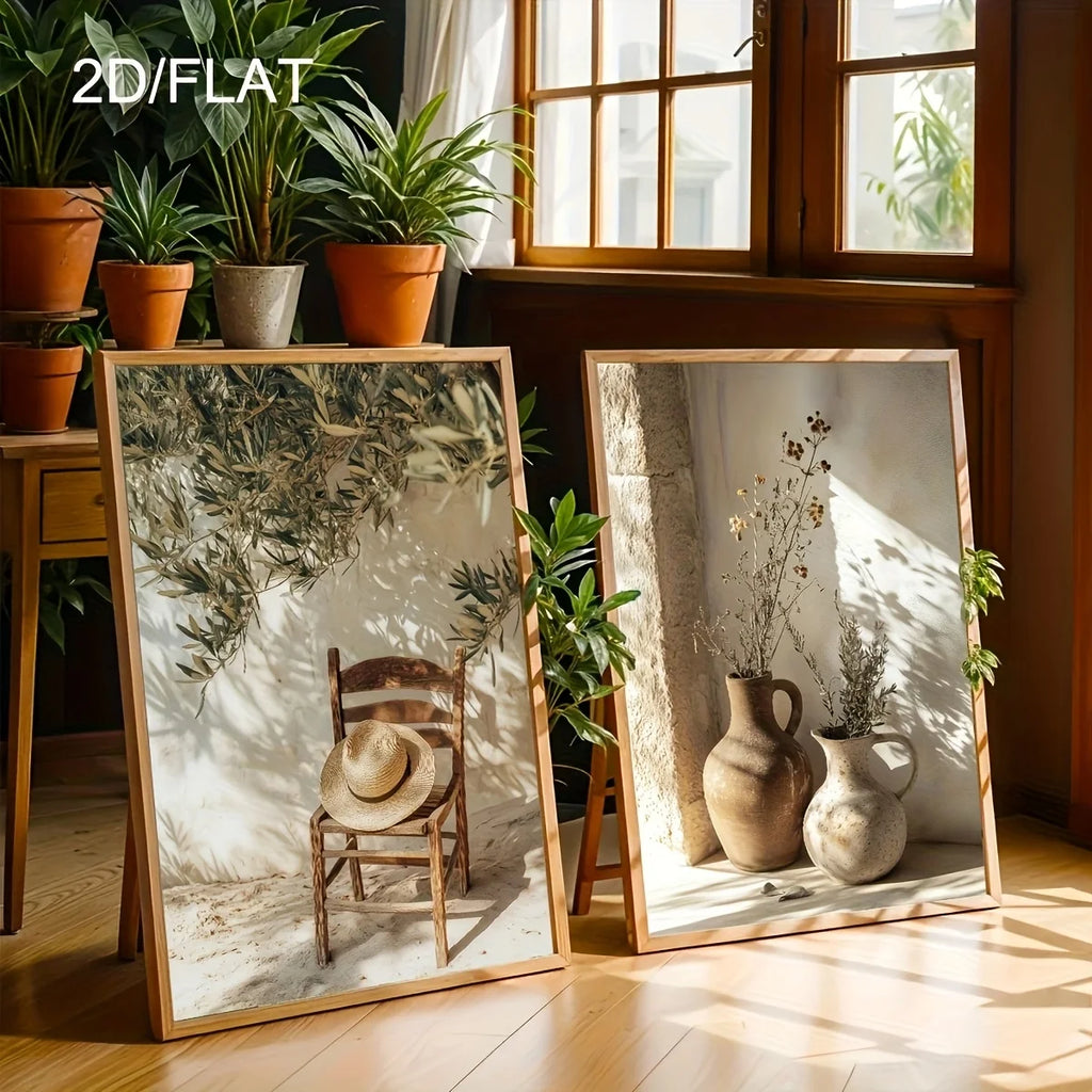 2pcs Modern Mediterranean Olive Trees Canvas Wall Art, Frameless Landscape Canvas Posters for Bedroom and Living Room Wall Decor