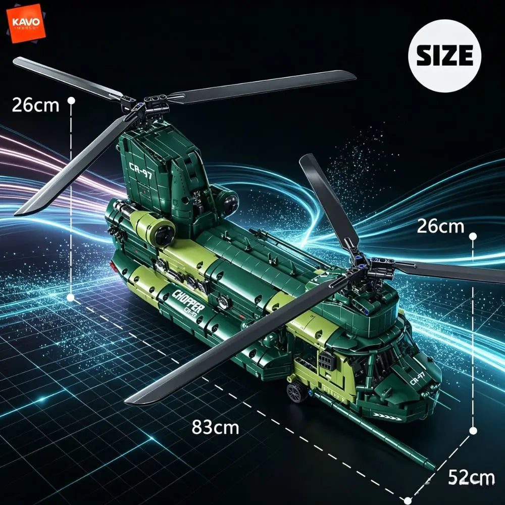 KAVOWORLD 1826PCS Transport Helicopter Building Block Set DIY Construction Bricks Toys Collectible Ornament for Adult Room Decor
