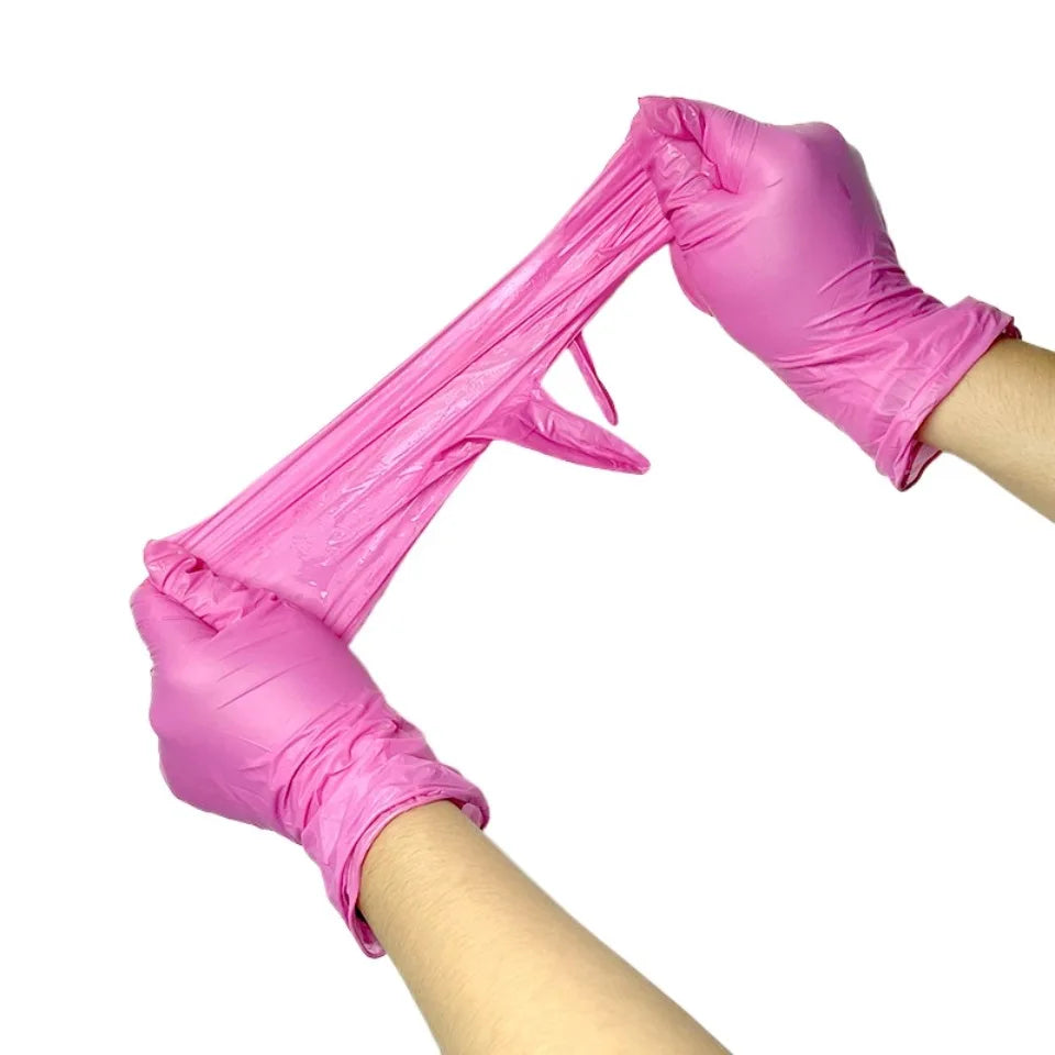50/100PCS Deep Pink Nitrile Gloves Powder Free Disposable Waterproof Gloves for Cleaning Household Beauty Salon Supplies