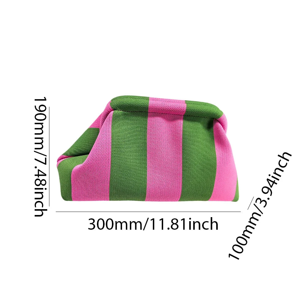 Summer Beach Clutch Bag for Women Woven Crochet Handbags Purses Knitting Dumpling Clutch Ruched Cute Cloud Casual Colorblock Bag