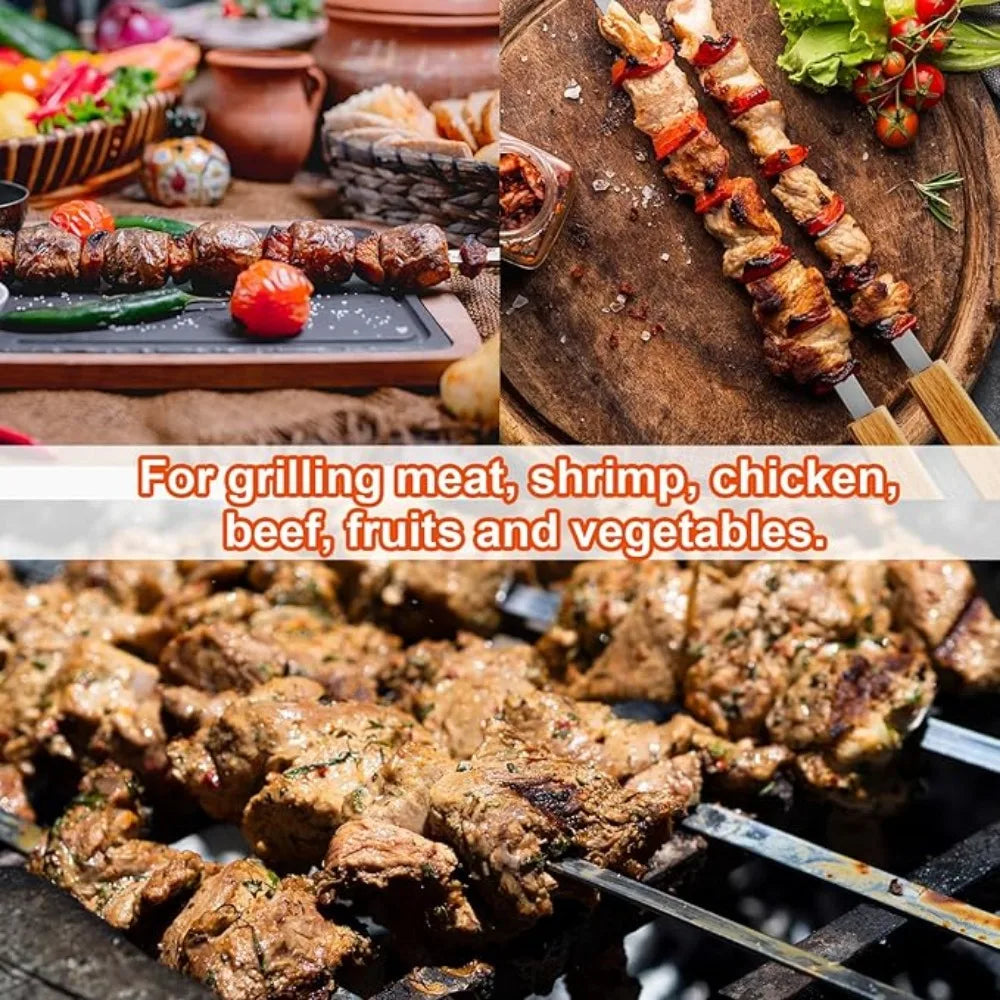 8pcs Large Kabob Skewers Stainless Steel Thicken Reusable for Meat Chicken Vegetable Barbecue Skewer Outdoor BBQ Essential Tools