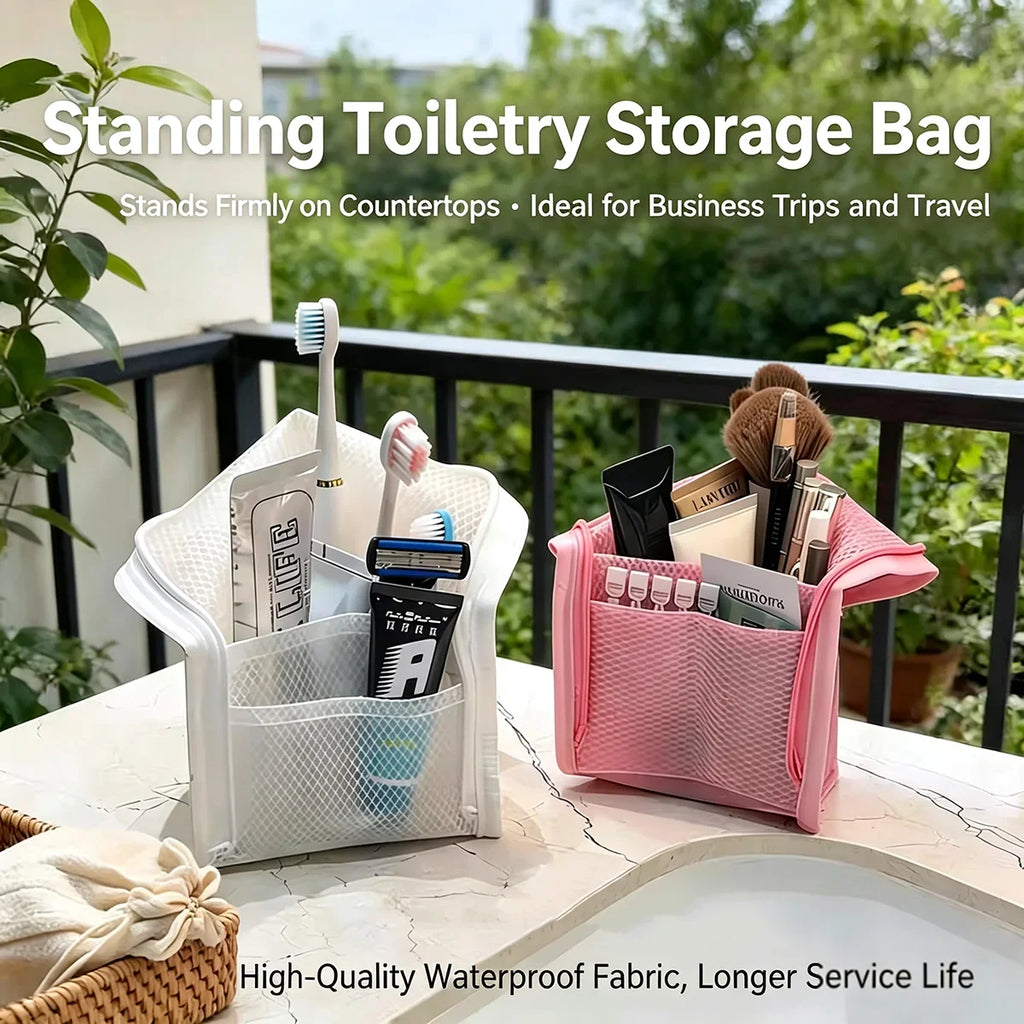 Large Capacity PVC Cosmetic Bag Waterproof Space Saving Toothbrush Toiletry Pouch Zipper Closure Vertical Design