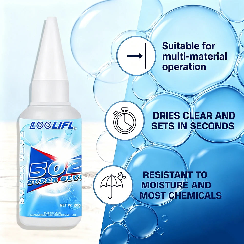 Loolifl Super Instant Glue Clear Strong Bond Adhesive Universal Repair Glue for Toy Metal Glass Wood Ceramic Leather Shoe Fix