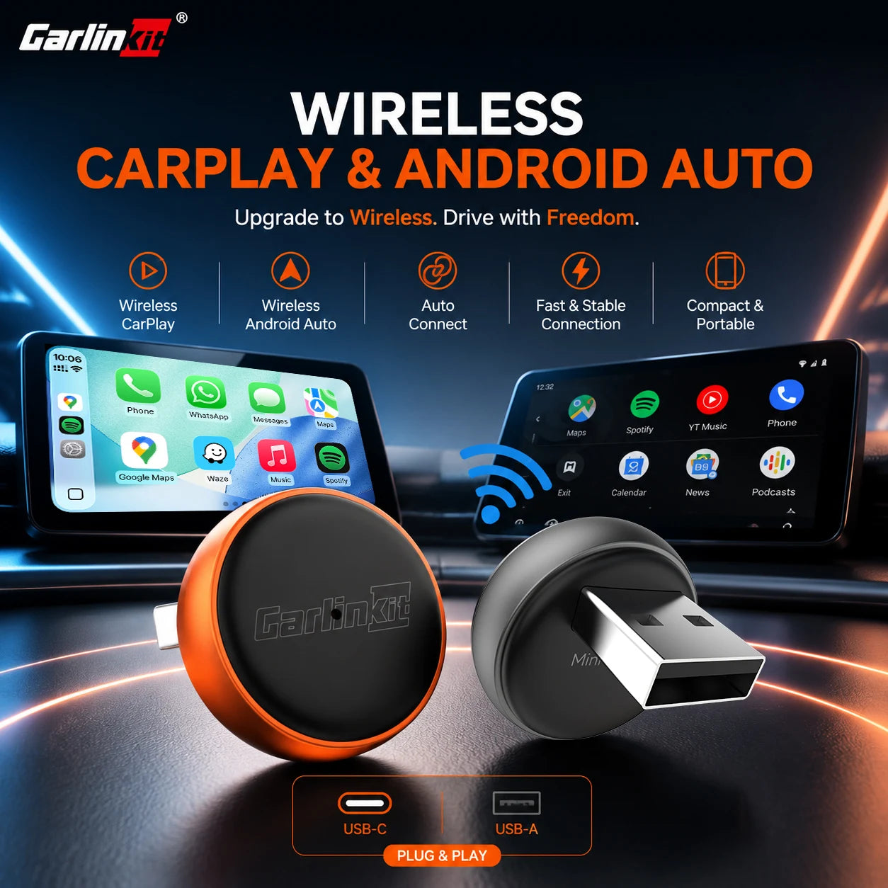 CarlinKit Mini Ultra 3 Wireless CarPlay Adapter Android Auto Box Wired To Wireless USB Plug & Play Bluetooth WiFi Seamless OTA